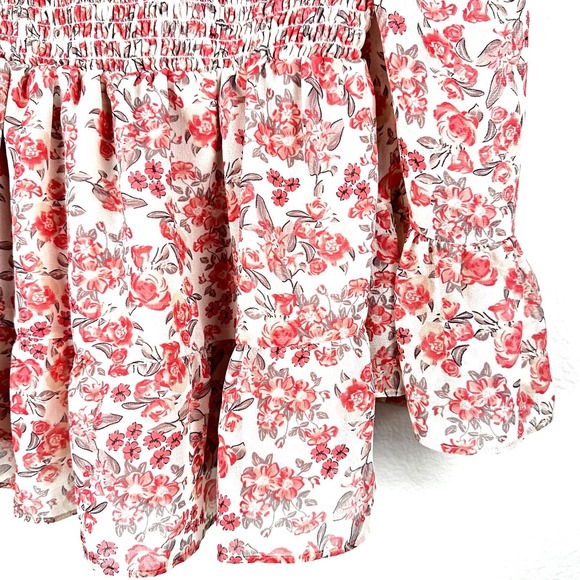 BB Dakota Top Size Small Pink Floral Off Shoulder Smocked Boho - Picture 2 of 4